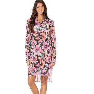 Floral-Print Shirt Swim Cover-up
